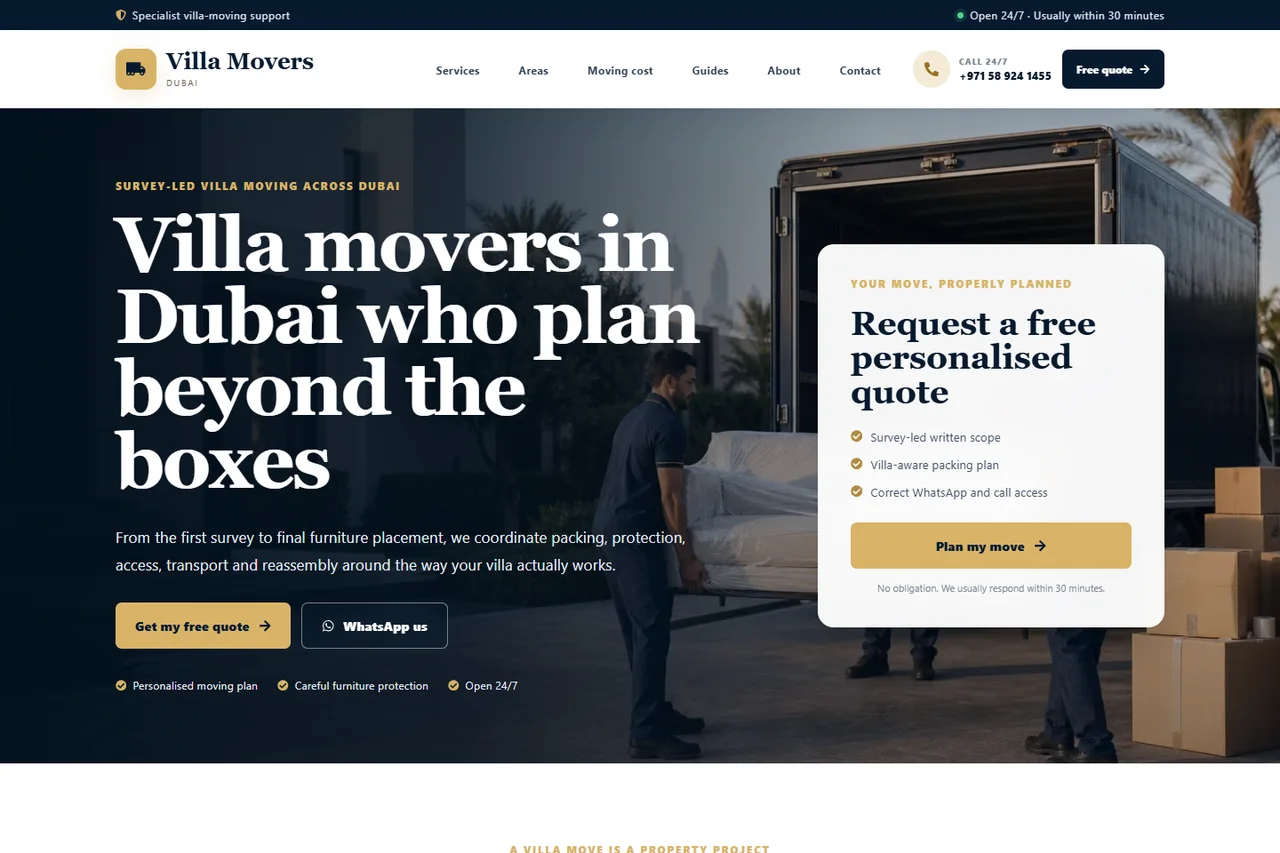 Homepage preview of Villa Movers Dubai